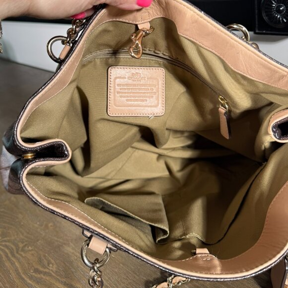 Coach Peyton Signature Chain Tote — Brown/Tan Monogram - Picture 12 of 15